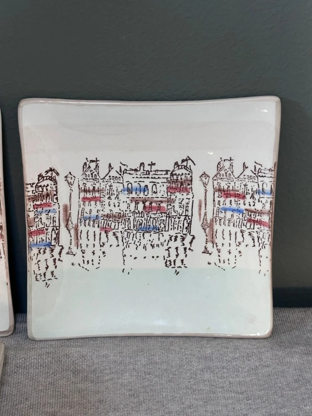 Italian Ceramic Square Venice Scene Plates: Set of 6